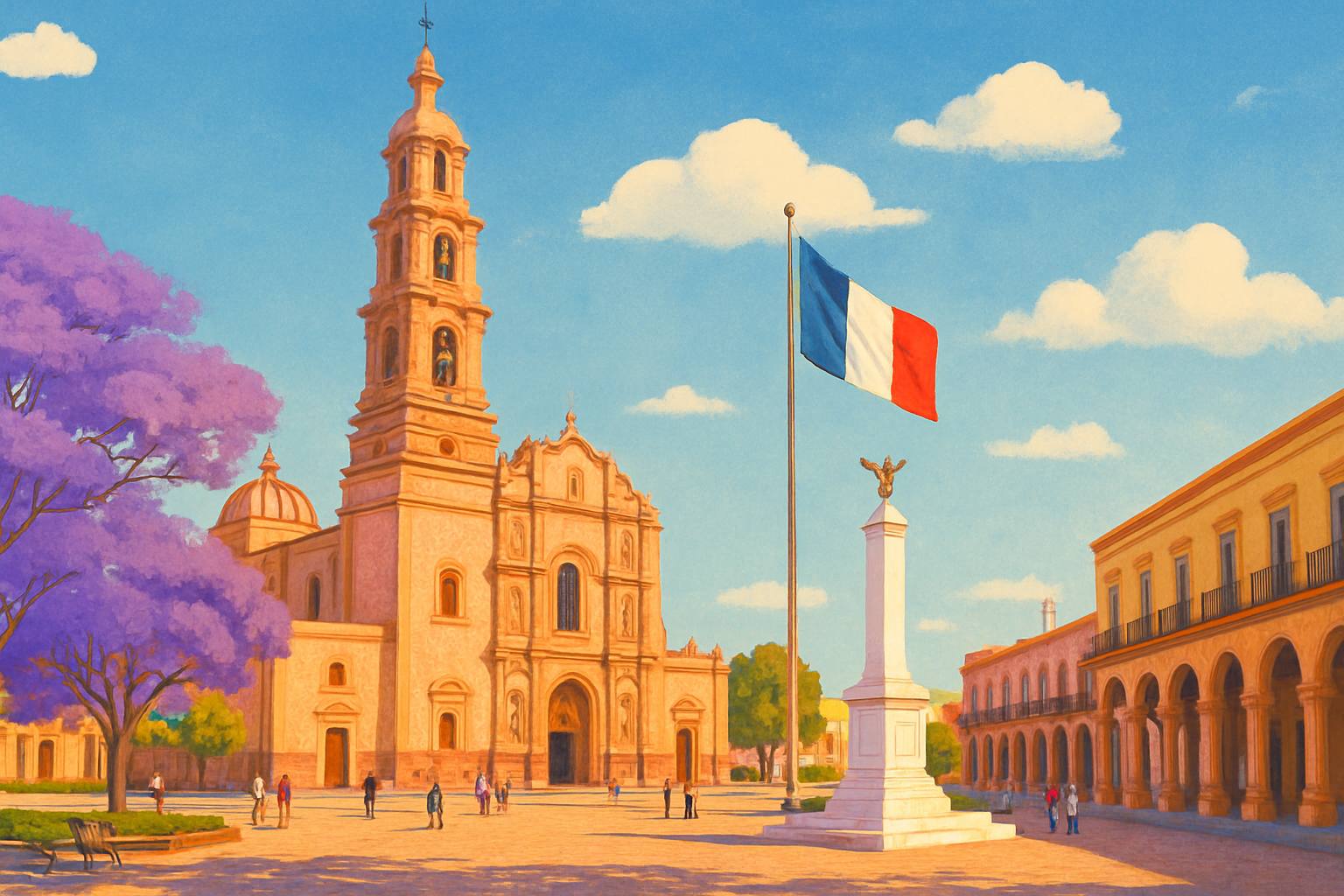 Aprender francés en Aguascalientes: escuelas y academias de francés, con la catedral en la Plaza de la Patria