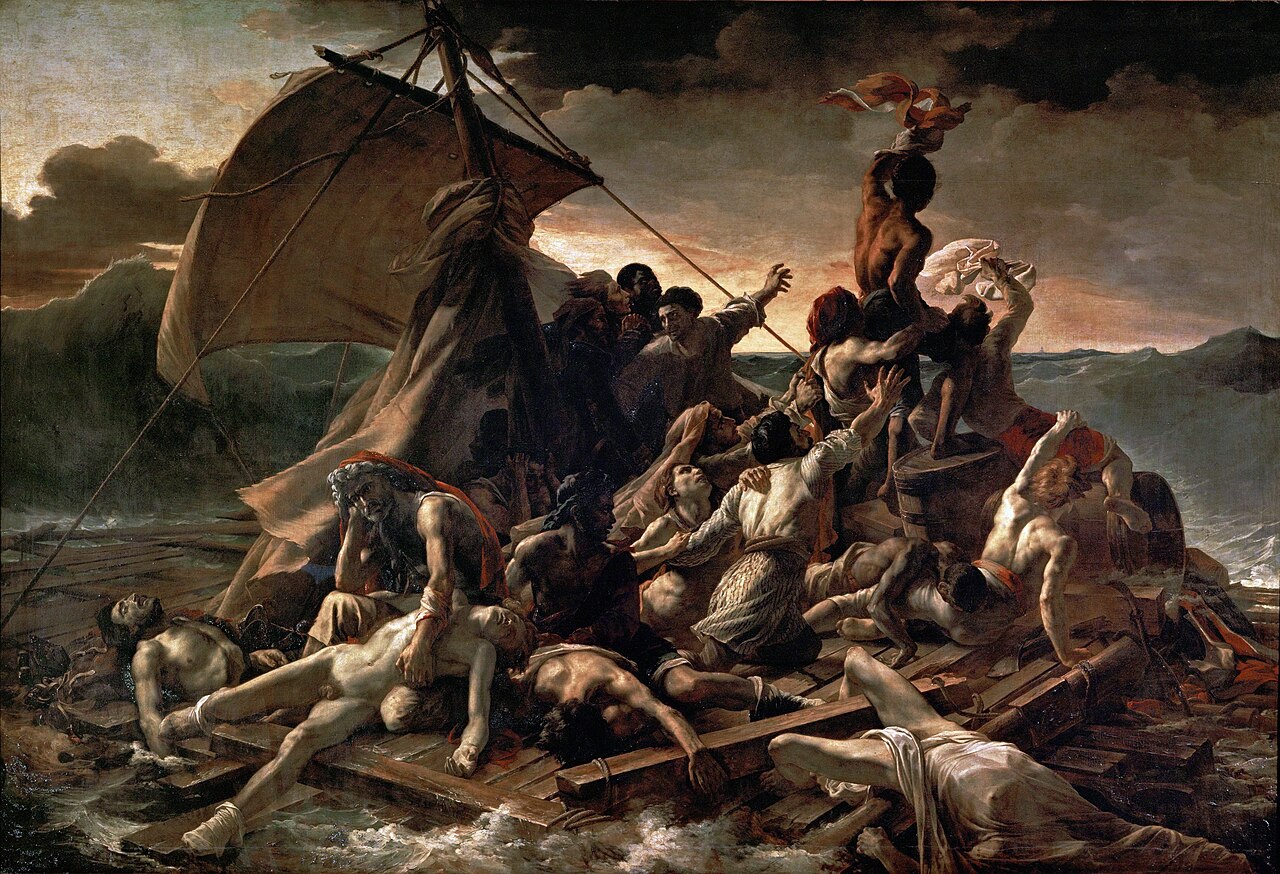 La balsa de la Medusa de Géricault, 1818-1819, náufragos sobre una balsa en alta mar