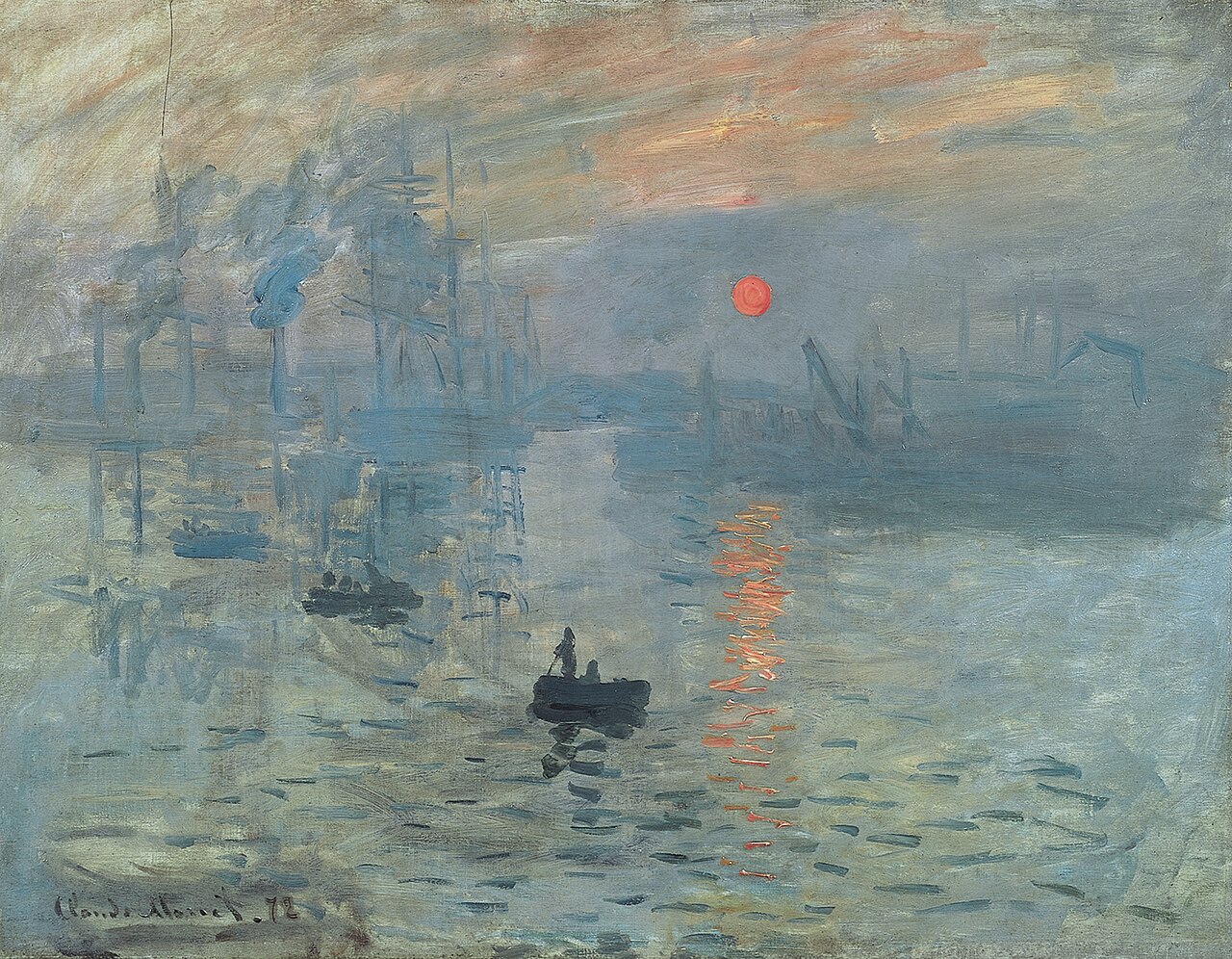 Impresión, sol naciente de Claude Monet, 1872, puerto de Le Havre al amanecer entre la bruma