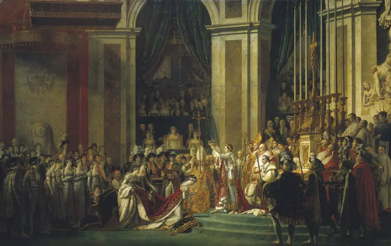 La coronación de Napoleón en Notre Dame, pintada por Jacques-Louis David en 1807