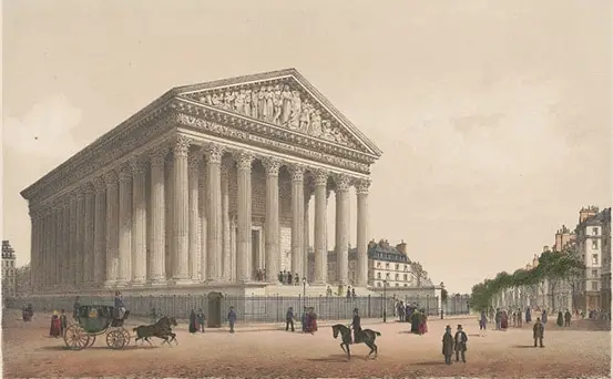 Vista histórica de la Iglesia de la Madeleine entre 1845 y 1860