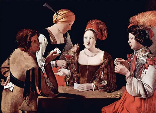 El tramposo del as de diamantes de Georges de La Tour, escena de juego de cartas con un joven noble siendo enganado