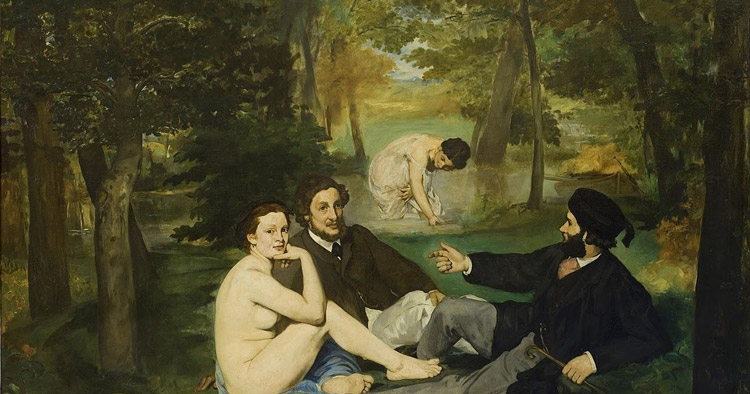 El almuerzo sobre la hierba de Édouard Manet, escena escandalosa con una mujer desnuda junto a hombres vestidos