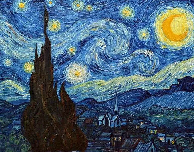 La noche estrellada sobre el Ródano de Vincent van Gogh, cielo nocturno reflejado en las aguas del río