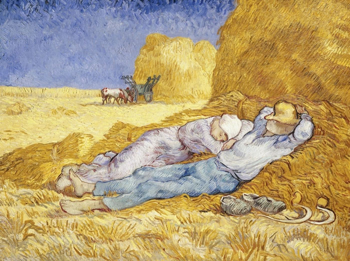 La siesta de Vincent van Gogh, dos campesinos dormitando a la sombra de un pajar