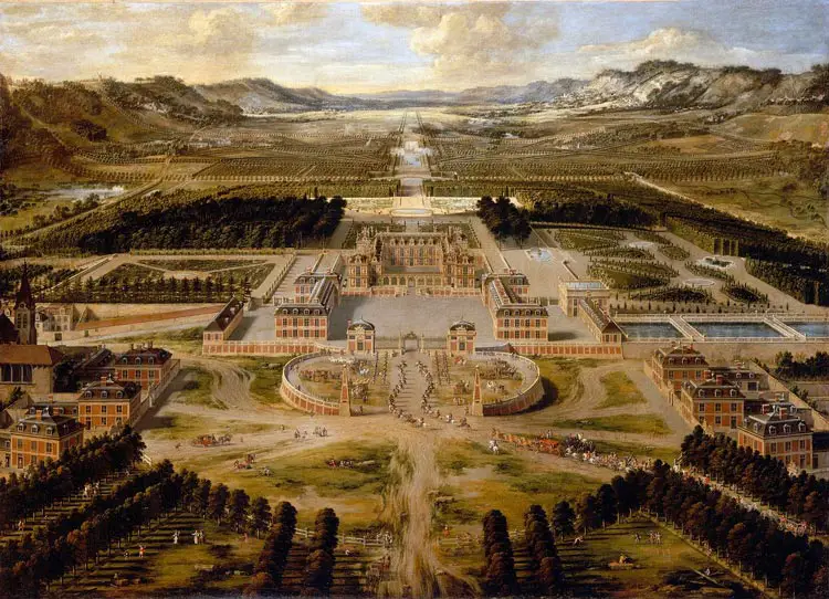 El Palacio de Versalles hacia 1668, cuando todavía conservaba parte del pabellón original de Luis XIII