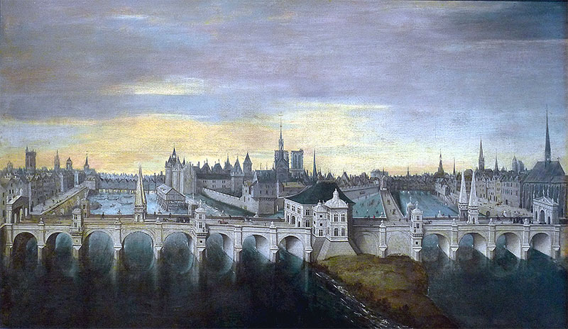 Plano y proyecto original del Pont Neuf en el siglo XVI