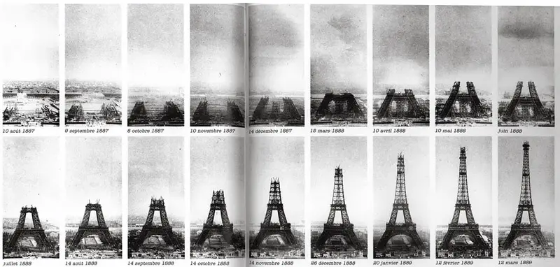 Todas las etapas de la construcción de la Torre Eiffel entre 1887 y 1889